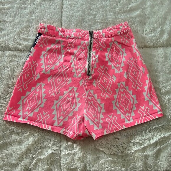 Aztec Patterned Pink and Blue Women's Shorts By Flying Tomato Size XS - Picture 2 of 4